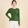 Camiseta básica feminina de cor sólida com gola redonda, macia e amiga da pele, elástica, modeladora, adequada para o trabalho, pode ser usada como camada externa, top de malha