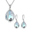 Pendientes Collar de Piedra Lunar Amazon Cross-Border Pendientes Europeos y Americanos de Lujo Ligero Gama Alta Corazón Árbol de la Vida para Mujeres