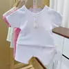 Ropa de Verano para Bebé 605 Sencilla de Color Caramelo con Mangas Cortas Se Puede Usar Fuera de Casa, Adecuada para Bebés y Niños Pequeños, Conjunto de Ropa para el Hogar para Bebé