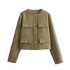 Moda Femenina al por Mayor 2024 Primavera Nuevo Cuello Redondo Solapa Holgada Chaqueta Corta Abrigo Corto de Primavera