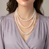 Corrente de suéter longa de vidro empilhado de dupla camada de outono com pérolas para mulheres, novo elegante de alta qualidade com fecho magnético