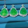 Colgante Chapado en Plata con Figura de Buda de Calcedonia Verde Tipo Hielo, Alternativa al Jade, Colgante de Collar Buda Maitreya de Piedra Ágata