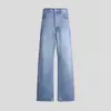 Vujade Talk 009 Versão Baggy Retrô Americano Calça Casual Jeans Lavado Reta de Perna Larga para Homens e Mulheres