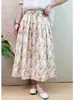 Ropa de Seda Qingmei: Falda de algodón floral de longitud media para mujer, artística y fresca, de cintura alta, falda de línea A adelgazante para figuras petite