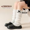 Calcetines para Niños Otoño e Invierno Estilo Coreano Retro Color Sólido Calcetines de Encaje con Lazo Apilables Moda para Niñas Calcetines de Punto para la Pantorrilla