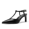 Nuevos Zapatos de Tacón Medio de Punta Aguda con Tiras de Charol para Primavera/Verano 2026 Sandalias de Tacón Alto sin Espalda