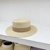 Sombrero de Paja Plano con Cinta de Color Estándar de Metal Estilo Coreano Vacaciones Francesas Estilo Hepburn Sombrero de Copa de Moda Sombrero Casual para Protección Solar