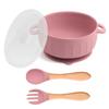 Tazón de silicona para bebé en stock con tapa tazón para suplemento alimenticio para bebé con ventosa tazón para madre cuchara tenedor vajilla niños comiendo tazón de silicona