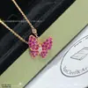 Colar Borboleta Azul Novo Trevo de Quatro Folhas, Mesmo Estilo que Celebridades da Internet, Corrente para Clavícula em Ouro Rosa 18K com Madrepérola Branca