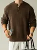Suéter de Punto Jacquard Texturizado de Hilo Grueso (7 Gauge) con Hombro Caído y Cuello en V Pequeño para Hombre, Estilo Old Money Italiano, Tejido de Punto Acanalado Primavera 2026