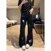 Jeans bordados con patrón de cruz y adornos de pedrería estilo americano, marca de lujo ligera para hombre, corte holgado, casual, adelgazante, pierna recta, modernos
