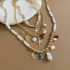 Collar con Colgante de Estrella de Mar y Concha Estilo Vacaciones Transfronterizas Europeas y Americanas, Cadena para Clavícula Única y Exagerada, Cadena para el Cuello Moderna y Versátil