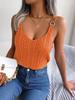 Primavera/Verão 2026 Europeu e Americano Casual Top com Fivela de Metal Decote V Vazado Malha para Férias Roupas Femininas Transfronteiriças Amazon