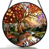 Adorno Colgante de Vidrio Colorido con Arroyo de Bosque Otoñal Transfronterizo, Decoración de Vidrio para el Hogar, Decoración de Ventana, Atrapasoles para el Jardín
