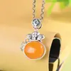 Ciervo Dorado Rey S925 Plata Moda Artística Bolsa de la Suerte Gran Dinero con Forma de Huevo Sodalita Ámbar Bolsa de Dinero Colgante Collar para Mujer