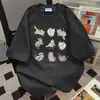 Camiseta Curta Estilo Ins Graffiti Gato Estampa de Letras para Mulheres, Novo Casual Solto de Verão 2026