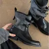 Primer Encuentro Ji Hebilla de Cinturón Retro Botas Cortas de Tobillo Caballero Mujer 2026 Otoño/Invierno Nuevas Botas Vaqueras Occidentales Punta Redonda Exhibición