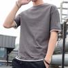Camiseta de Manga Corta de Dos Piezas Falsas para Hombre Verano Marca de Moda Estilo Coreano Nueva Manga Media Guapo Camiseta Estilo Hong Kong Top Holgado
