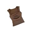 2023 Colete de algodão com gola quadrada Slim-Fit feminino clavícula plissada sem mangas cobertura de mama Sling Top interno com almofada no peito