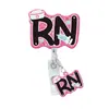 Suporte Retrátil para Crachá Rn em Acrílico Mais Vendido Transfronteiriço com Pingente, Clipe Giratório, Laço com Glitter e Clipe para Crachá em Estoque
