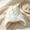 Gorro de punto protector de oídos para niños transfronterizo, gorro de punto trenzado grueso con forro de forro polar de invierno, unisex cortavientos y cálido
