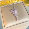 Novo Produto Diamante Rosa Franja Borboleta Grande Aço Titânio Colar para Mulheres Versão de Luxo Exquisito Cravejado Zircônia Diamante Completa Corrente Clavicular Atacado