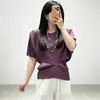 Camiseta versátil irregular de manga corta para mujer, cuello redondo, fruncido en la cintura, diseño de retazos, alta calidad boutique Miyake, superventas