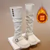 Botas de Pelúcia Cano Alto para Meninas Inverno Novo Estilo Infantil Estilo Britânico Quente Proteção Contra Frio Moda Botas Longas para Meninas