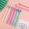 Caneta gel de veado criativa, material escolar fofo para aprendizado, cabeça de silicone de desenho animado, caneta d'água, tubo de agulha preta, caneta de assinatura, atacado