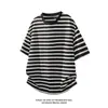 Camiseta Top Básico Versátil Gola Redonda Manga Curta Tendência Color-Blocking Listrado Retro Americano Vibe High Street Solta Casual