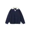 Suéter de Tricô Falso Duas Peças com Decote V para Homem, Estilo Americano Outono e Inverno, Estilo Cool Old Money, Suéter Casual Color-Blocking com Gola Reversível