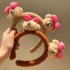 Diadema de Oso con Lazo de Dibujos Animados Rojo a Cuadros con Cuello de Oso Diadema para Lavar la Cara Regalo de Mano Festivo Accesorios para el Cabello Rojo para Mujeres