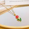 Colar Estilo Pintura a Óleo Francesa Tulipa Colar de Temperamento Suave Pequeno Fresco Alto Padrão Doce Acessórios de Moda Japoneses e Coreanos