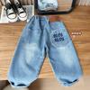 2025 Nova Primavera e Outono Roupas Infantis Calças Jeans Infantis Lavadas Estilo Coreano Calças Infantis Atacado Dropshipping