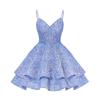 Vestido de Noche de Lentejuelas Azules Nuevo Transfronterizo Vestido Corto con Tirantes Temperamento Nicho de Alta Gama Vestido para Fiesta de Cumpleaños