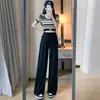 Pantalones casuales nuevos de seda helada de verano para maternidad para mujer, de cintura alta, fluidos, de pierna ancha, ligeros, transpirables, no sudorosos, de pierna recta, largos hasta el suelo