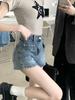 Shorts de mezclilla azul retro para mujer verano nuevo sexy cintura alta pierna ancha pantalones rectos talla grande mm gordita look adelgazante hot pants