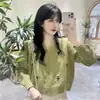 Cárdigan de punto con cuello en V bordado y botonadura sencilla, estilo japonés, fresco y bonito, para mujer, otoño e invierno, 2023