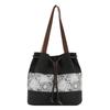 Bolsa de lona portátil de compras de gran capacidad estilo artístico con cordón para mujer, bolsa de hombro casual retro estampada para mujer Mori girl