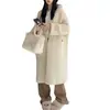 Suéter feminino de malha grossa para outono e inverno com bolsos duplos, cardigã casual e descontraído de comprimento médio estilo coreano, caimento solto