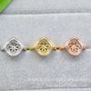 Accesorios de joyería DIY, colgante de diamante con microincrustaciones, conjunto de tres piezas de pendientes, anillo colgante, chapado en cobre y oro cuadrado