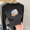 Ropa interior para niñas de otoño e invierno con forro polar, camiseta de manga larga ajustada estilo coreano, top interior cálido cepillado para niños mayores