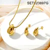 Set de Collar y Aretes de Gota de Agua de Acero Inoxidable, Colgante de Acero de Titanio, Pulido Moda Diseño de Coma, Chapado en Oro de 18K Exquisita Joyería Transfronteriza