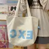 2025 Nuevo Bolso de Nylon con Cordón para Mujer Estilo Coreano Simple Letra Moda Lienzo Bolso de Hombro Bolso Tote