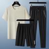 Traje Deportivo de Verano 2025 Pantalones Casuales de Seda de Hielo Pantalones Cortos de Manga Corta Traje de Tres Piezas Pantalones Transpirables con Sensación de Hielo para Hombre
