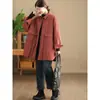 Abrigo de Algodón Engrosado de Cáñamo Lavado Vintage para Mujer con Bolsillos Grandes, Chaqueta Acolchada Acolchada de Longitud Media, Chaqueta Cálida Acolchada de Algodón para Invierno