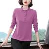 Top de Manga Larga, Camiseta de Primavera y Otoño, Cuello Fungus para Mujer, Talla Grande Holgada con Cuello Alto para Madres de Mediana Edad, Camiseta Básica de Estilo Nuevo