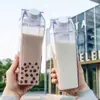 Taza Creativa de Té de Leche, Taza Cuadrada Transparente para Leche, Taza de Plástico de Gran Capacidad, Taza Práctica, Cartón de Leche, Botella de Almacenamiento de Leche