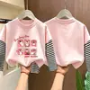 Top Térmico Cartoon para Meninas Primavera/Outono 2026, Camiseta Elegante Estilo Coreano com Design Falso de Duas Peças