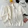Pijama de Algodón Nube para Mujer, Verano Delgado de Manga Corta y Pantalón Largo, Estilo Coreano Dulce con Lunares Conjunto de Ropa para el Hogar para Niña que se Puede Usar Afuera